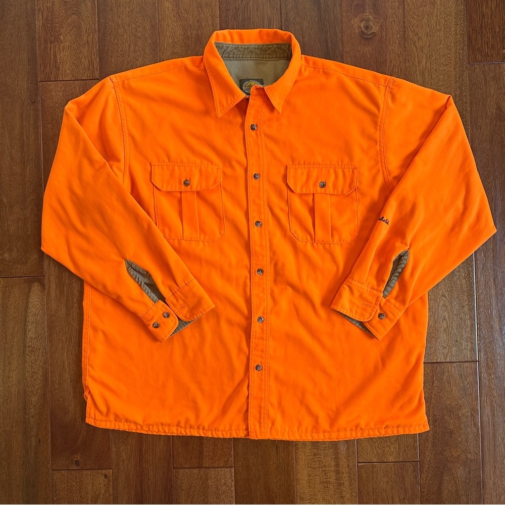 Cabela’s Mens Blaze Orange Heavy Weight Button Long Sleeve Hunting Shirt Size XL
